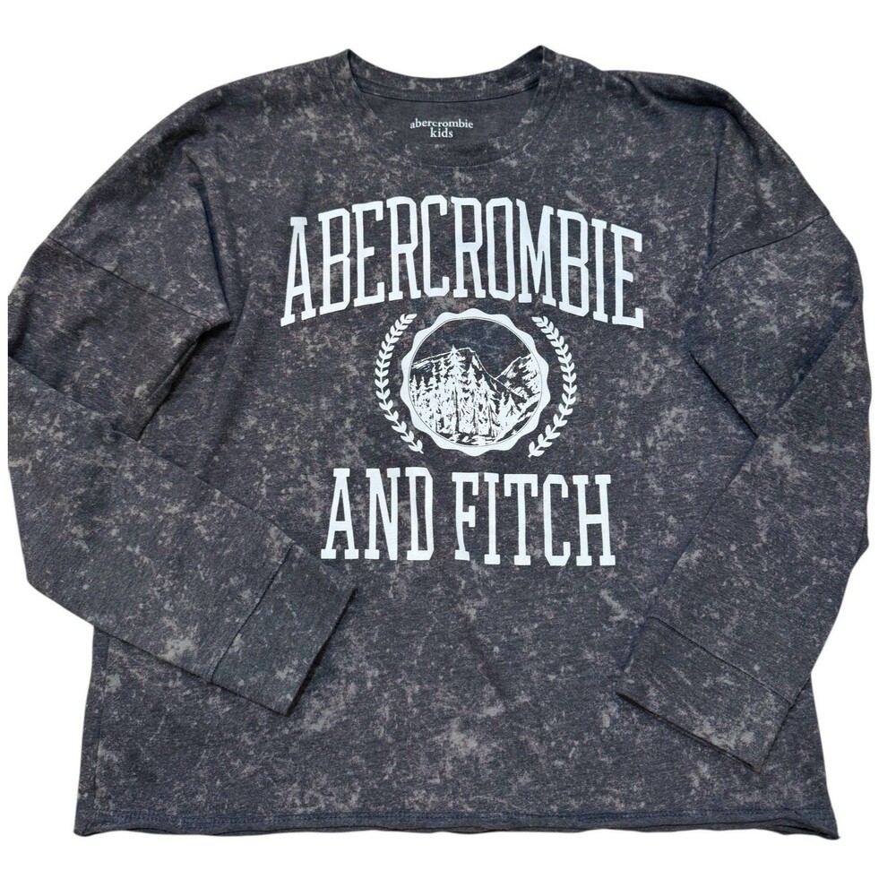 Abercrombie & Fitch Kids Girls Size 13/14 Gray Long Sleeve Tee T-shirt Acid Wash